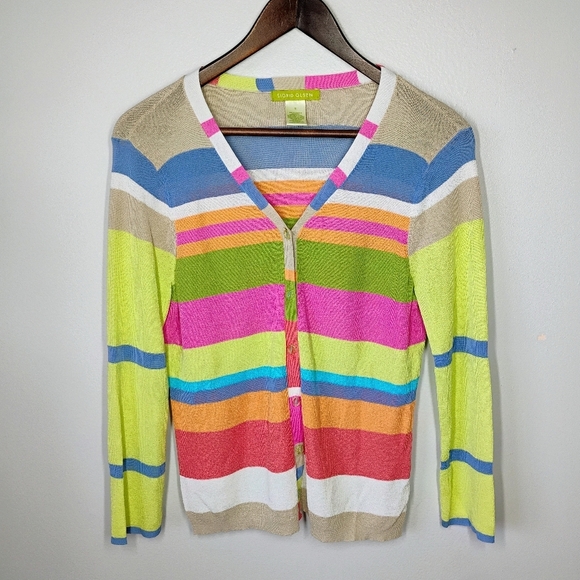 Sigrid Olsen Cardigan Sweater Womens Small Colorful Stripes Preppy Art Teacher - Picture 9 of 9